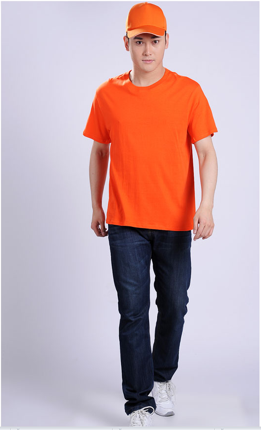 橙色圆领T恤